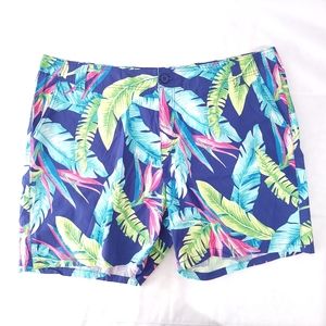 Fresh Tropical Leaf Floral Navy Teal & Pink Shorts Sz 16